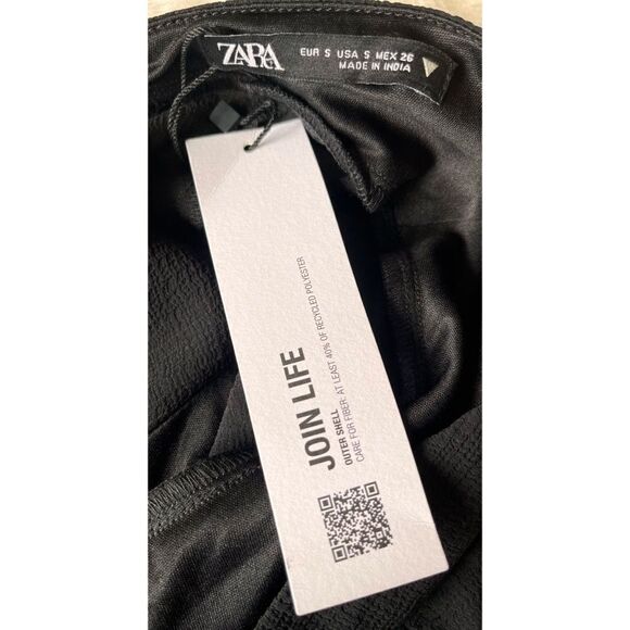 NWT Zara Black Ruffled Draped Halter Tie Mini Dress, Size Small - Picture 13 of 15